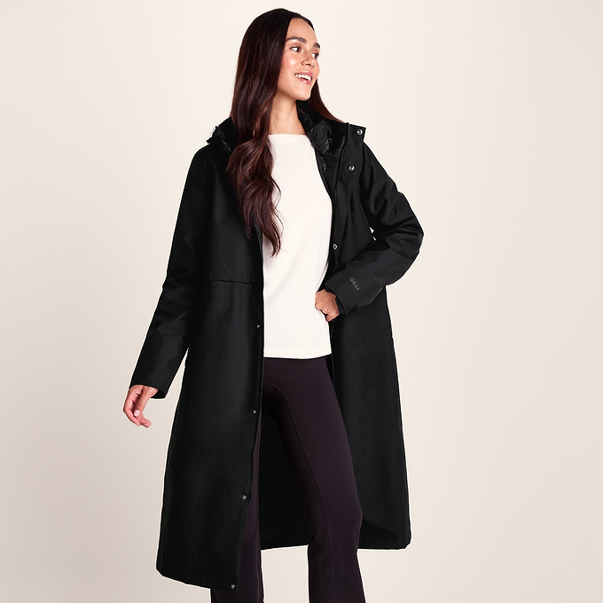 Ari Womens Longline Waterproof Insulated Trench Coat - Black