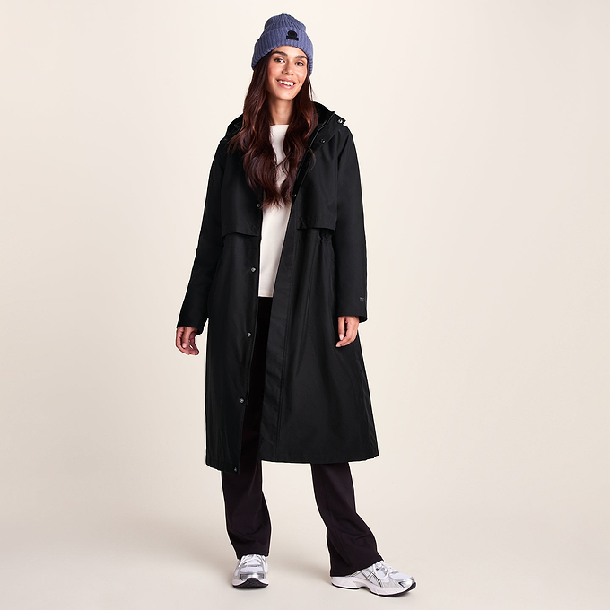 Ari Womens Longline Waterproof Insulated Trench Coat - Black