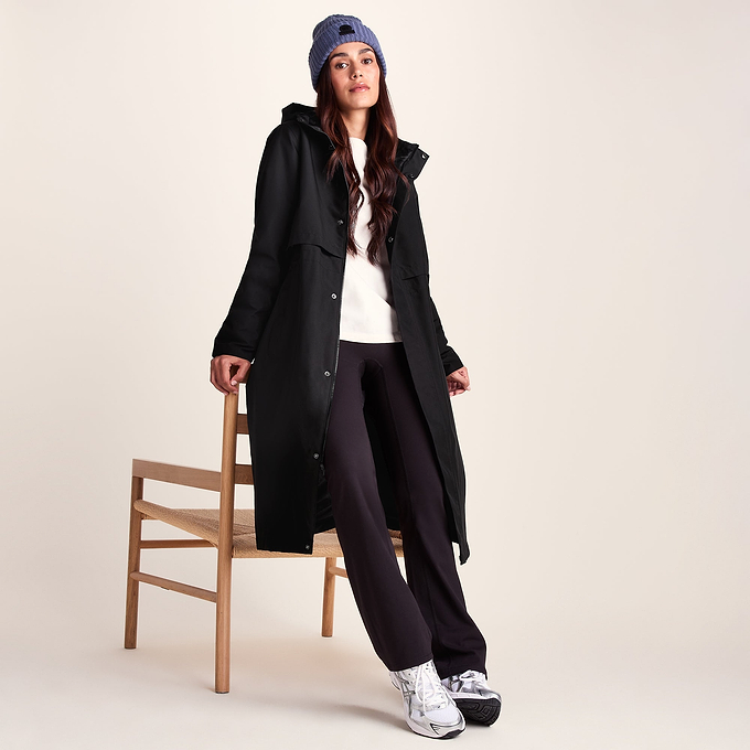 Ari Womens Longline Waterproof Insulated Trench Coat - Black