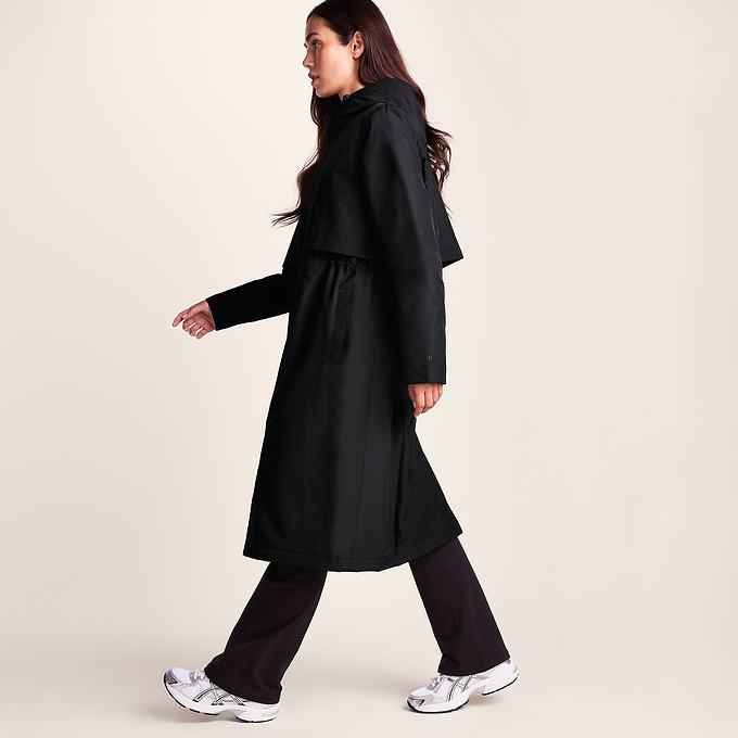 Ari Womens Longline Waterproof Insulated Trench Coat - Black