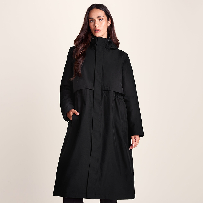 Ari Womens Longline Waterproof Insulated Trench Coat - Black