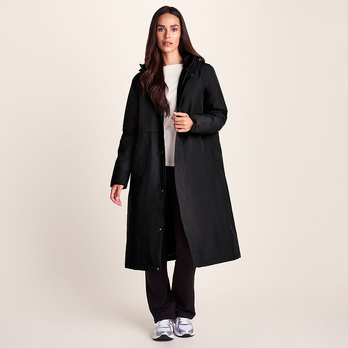Ari Womens Longline Waterproof Insulated Trench Coat - Black