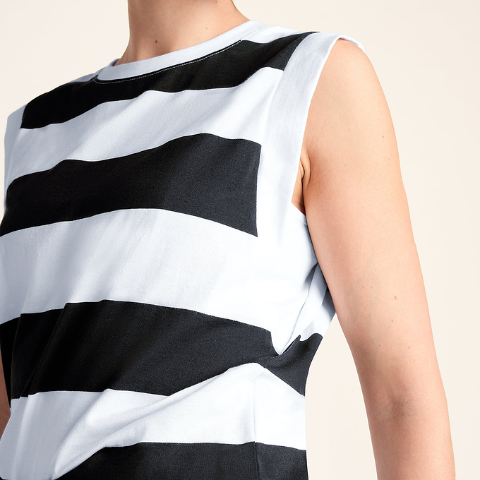 Aurelia Womens 100% Cotton Supersoft Boxy Fit Vest - Washed Black Stripe