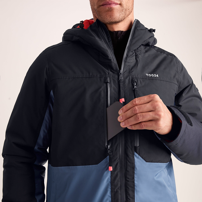 Avoriaz Mens Performance Waterproof Insulated Ski Jacket - Black/Fjord Blue