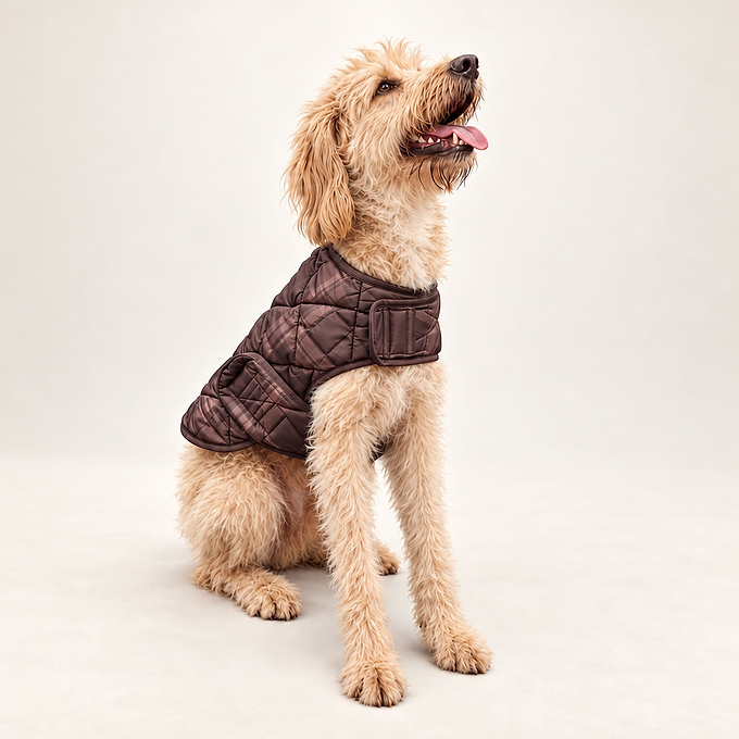 Bark Checked Padded Dog Coat - Chocolate Brown