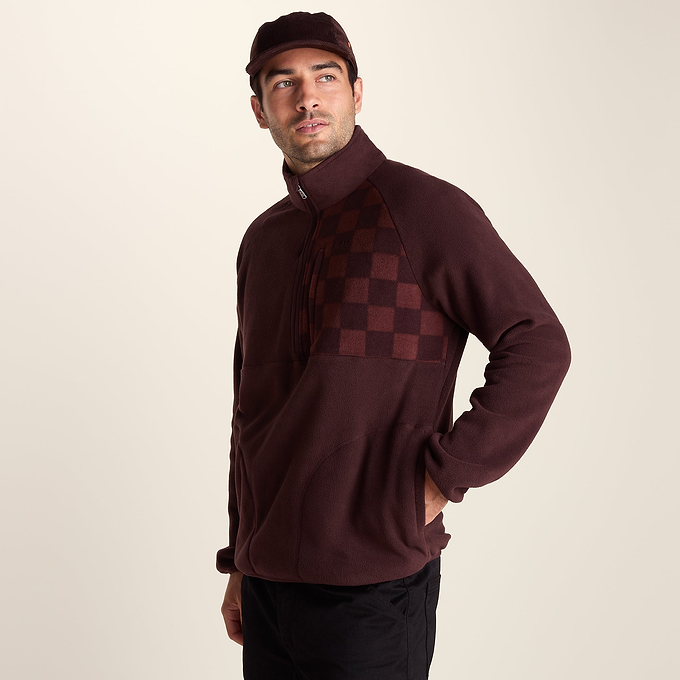 Barker Mens Midweight Microfleece Half Zip Pullover - Deep Brown
