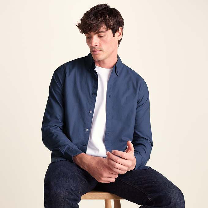 Barry Mens Long Sleeved Cotton Oxford  Shirt - Smokey Blue
