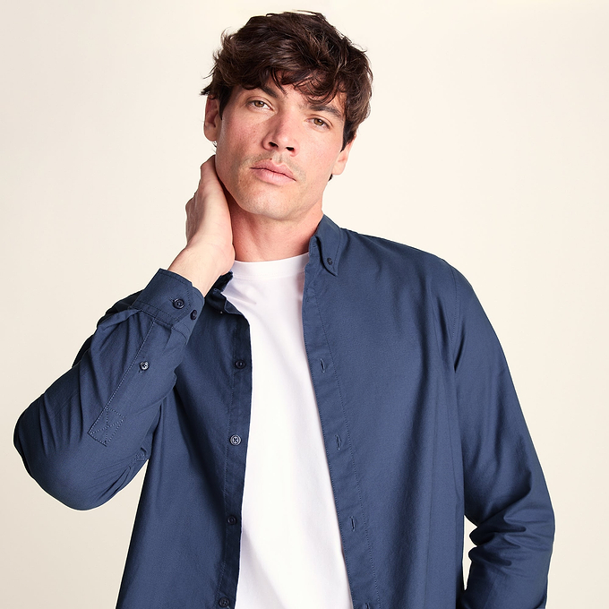 Barry Mens Long Sleeved Cotton Oxford  Shirt - Smokey Blue