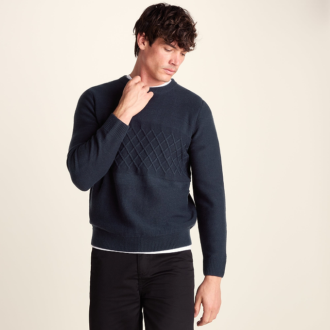 Bart Mens Textured Cable Knit Jumper - Deepest Blue