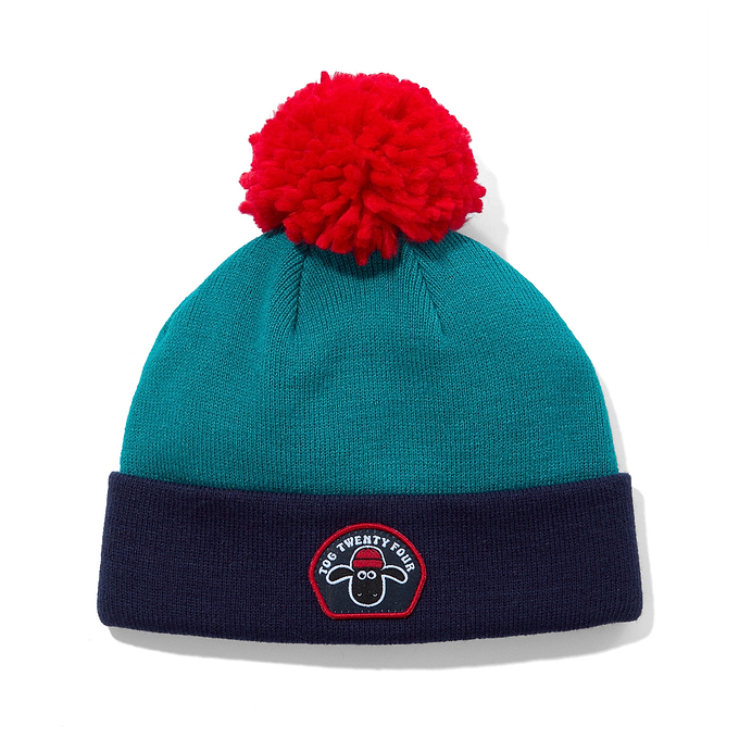 Beulah Shaun the Sheep Kids Knitted Beanie Pom Pom Hat - Peacock Green/Night Blue