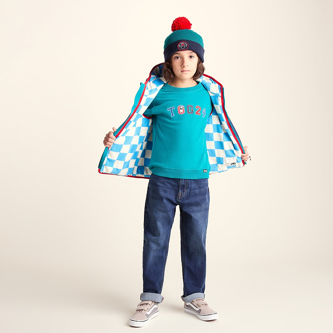 Beulah Shaun the Sheep Kids Knitted Beanie Pom Pom Hat - Peacock Green/Night Blue