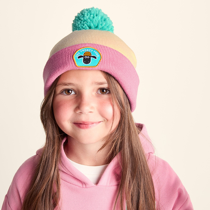 Beulah Shaun the Sheep Kids Knitted Beanie Pom Pom Hat - Woolly/Candyfloss