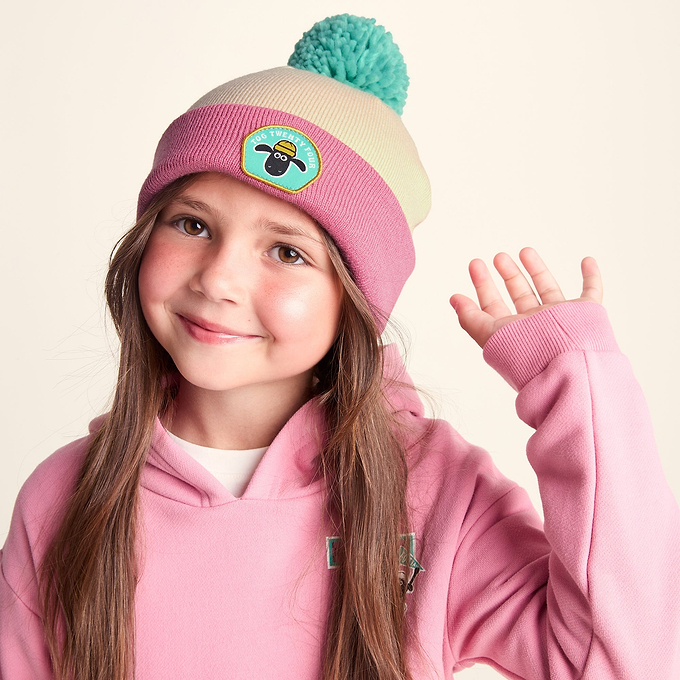 Beulah Shaun the Sheep Kids Knitted Beanie Pom Pom Hat - Woolly/Candyfloss