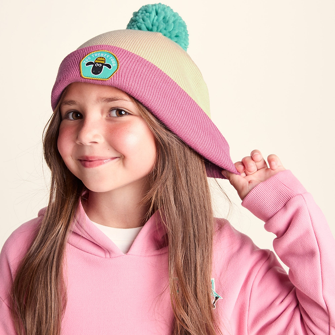 Beulah Shaun the Sheep Kids Knitted Beanie Pom Pom Hat - Woolly/Candyfloss