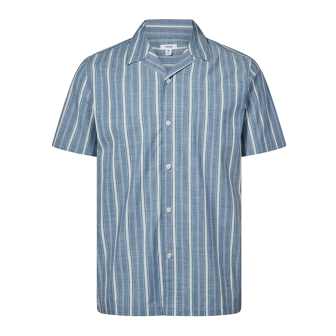 Boldon Mens 100% Cotton Supersoft Short Sleeve Shirt - Light Blue Stripe