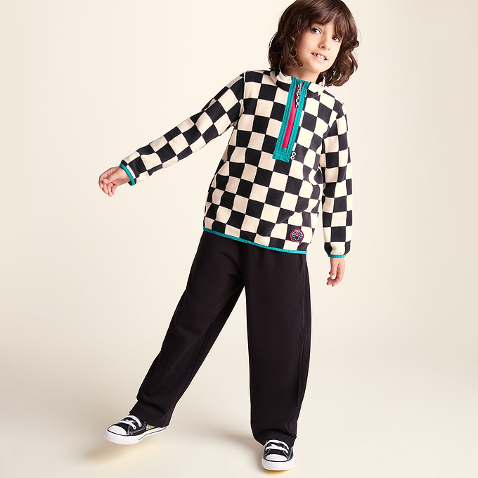 Brecknock Kids Shaun the Sheep Fleece Zip Neck - Woolly/Black Checkerboard