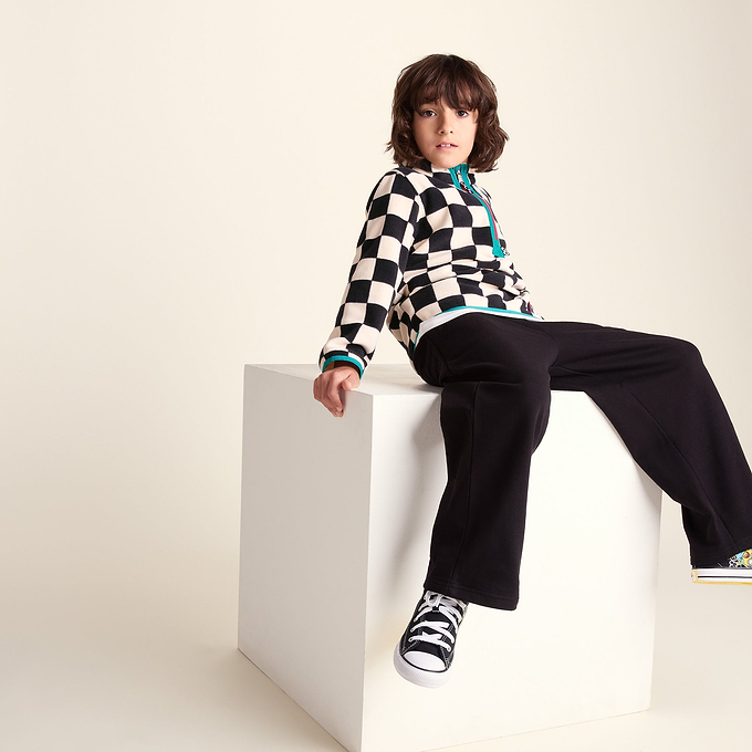 Brecknock Kids Shaun the Sheep Fleece Zip Neck - Woolly/Black Checkerboard