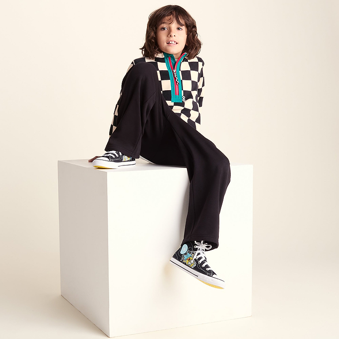 Brecknock Kids Shaun the Sheep Fleece Zip Neck - Woolly/Black Checkerboard