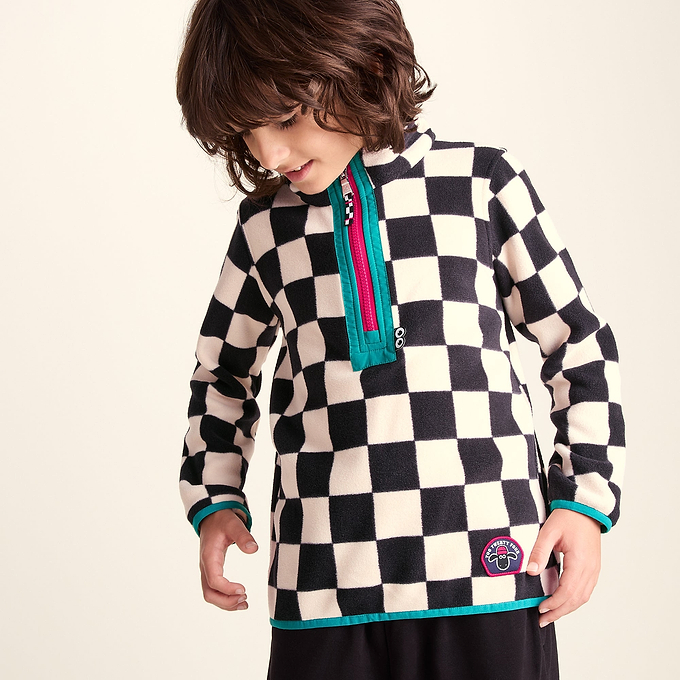 Brecknock Kids Shaun the Sheep Fleece Zip Neck - Woolly/Black Checkerboard