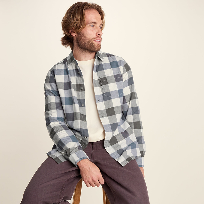 Bryson Mens Brushed Flannel Check Shirt - Ash Brown Check