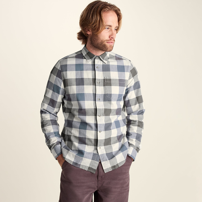 Bryson Mens Brushed Flannel Check Shirt - Ash Brown Check