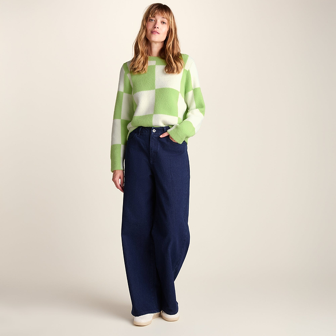 Celeste Womens Checkerboard Chunky Knit Jumper - Lemon Lime