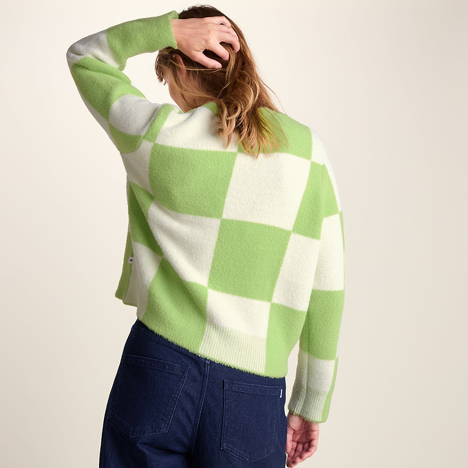Celeste Womens Checkerboard Chunky Knit Jumper - Lemon Lime