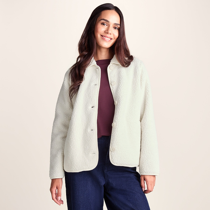 Chantal Womens Warm Sherpa Shacket - Vanilla