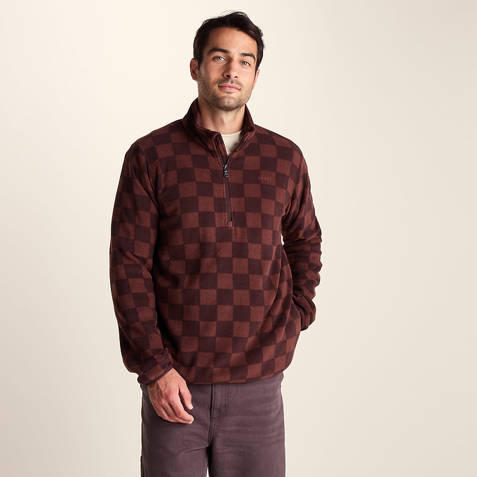 Charlton Mens Printed Midweight Microfleece Half Zip - Brown Checkerboard