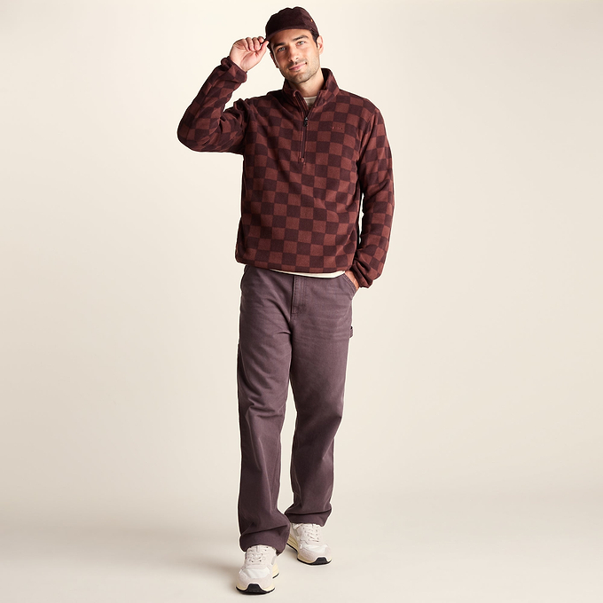 Charlton Mens Printed Midweight Microfleece Half Zip - Brown Checkerboard