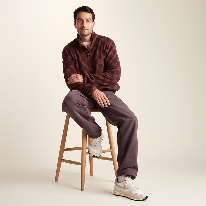 Charlton Mens Printed Midweight Microfleece Half Zip - Brown Checkerboard
