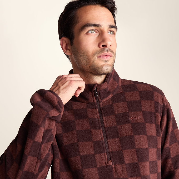 Charlton Mens Printed Midweight Microfleece Half Zip - Brown Checkerboard