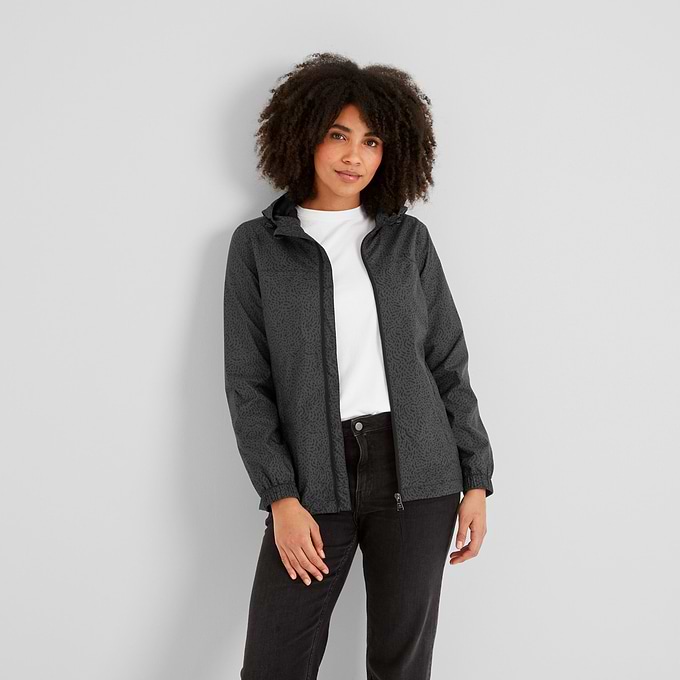Craven Womens Waterproof Packaway Jacket - Washed Black Swirl Print