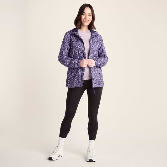 Craven Womens Waterproof Packaway Jacket - Dk Indigo/Lilac Blossom Wave Print