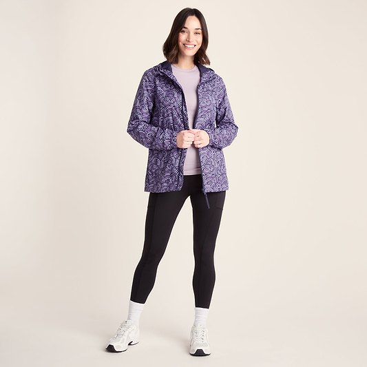 Craven Womens Waterproof Packaway Jacket - Dk Indigo/Lilac Blossom Wave Print
