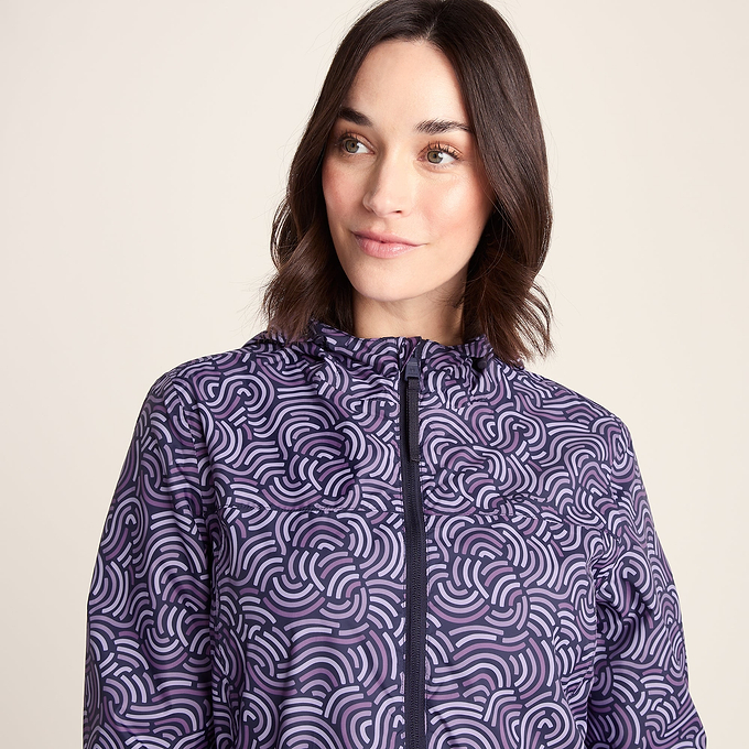 Craven Womens Waterproof Packaway Jacket - Dk Indigo/Lilac Blossom Wave Print