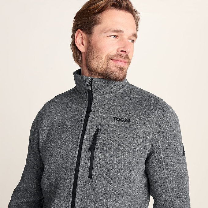 Cresswell Mens Knitlook Fleece Jacket - Dark Grey Marl