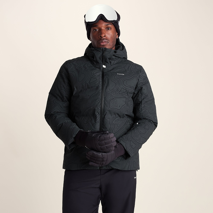 Davos Mens Shower Resistant Insulated Ski Jacket - Black Terrain Print