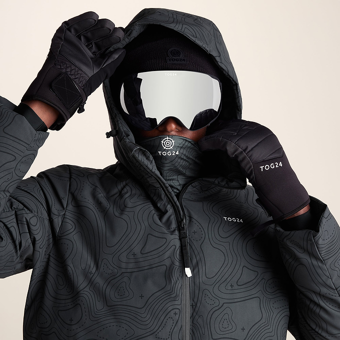 Davos Mens Shower Resistant Insulated Ski Jacket - Black Terrain Print