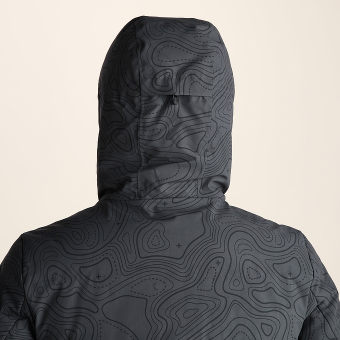 Davos Mens Shower Resistant Insulated Ski Jacket - Black Terrain Print
