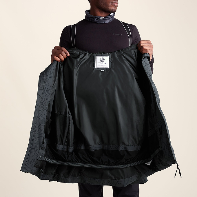 Davos Mens Shower Resistant Insulated Ski Jacket - Black Terrain Print