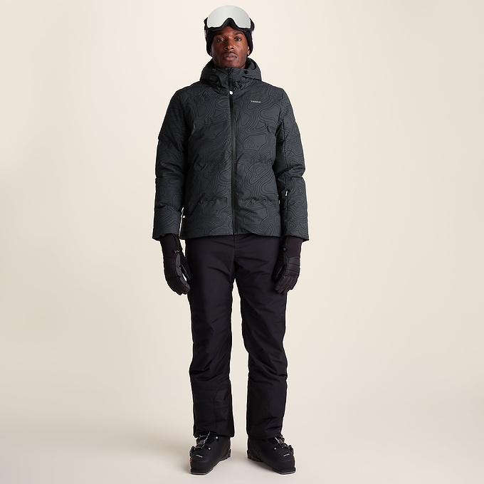 Davos Mens Shower Resistant Insulated Ski Jacket - Black Terrain Print