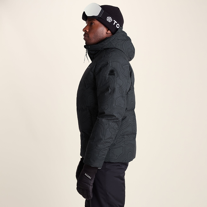 Davos Mens Shower Resistant Insulated Ski Jacket - Black Terrain Print