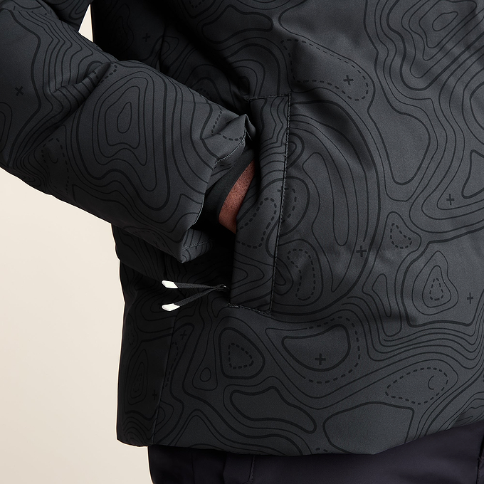 Davos Mens Shower Resistant Insulated Ski Jacket - Black Terrain Print