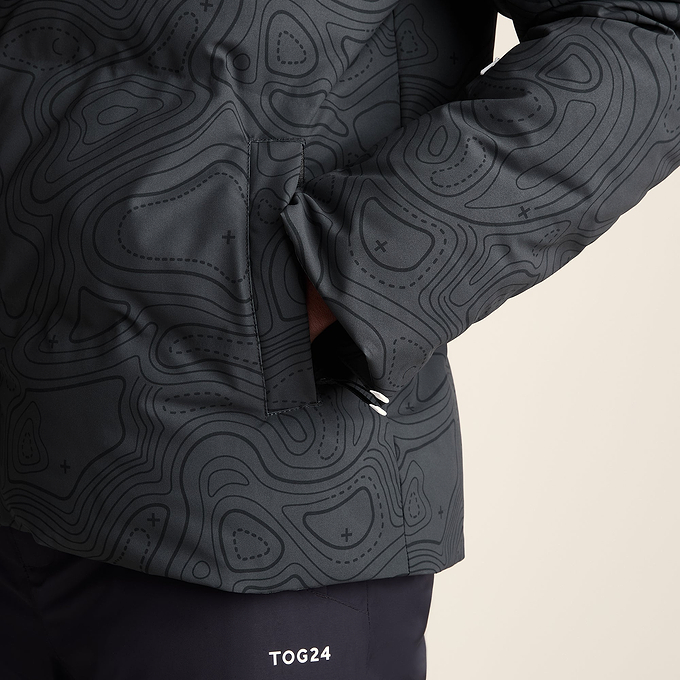 Davos Mens Shower Resistant Insulated Ski Jacket - Black Terrain Print