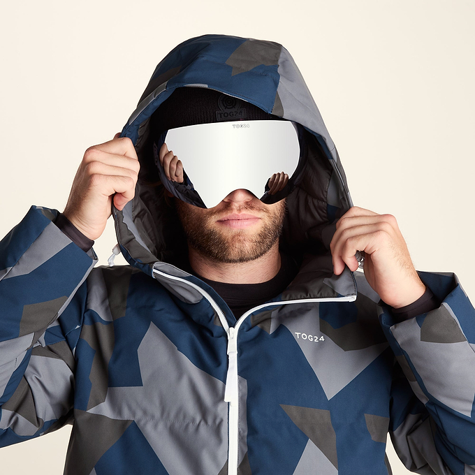 Davos Mens Shower Resistant Insulated Ski Jacket - Blue Geo Camo Print