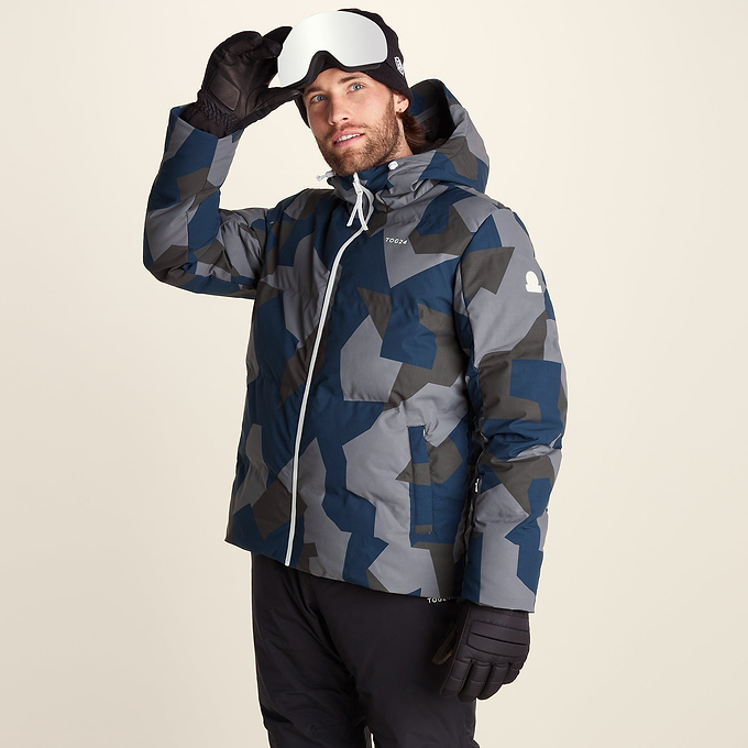 Davos Mens Shower Resistant Insulated Ski Jacket - Blue Geo Camo Print