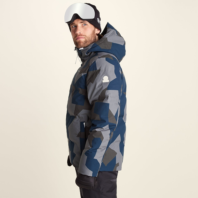 Davos Mens Shower Resistant Insulated Ski Jacket - Blue Geo Camo Print