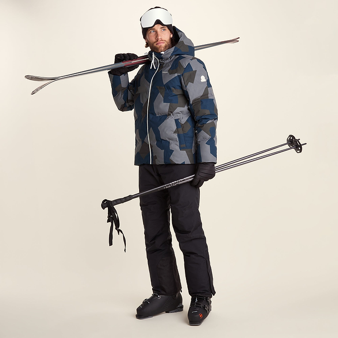 Davos Mens Shower Resistant Insulated Ski Jacket - Blue Geo Camo Print