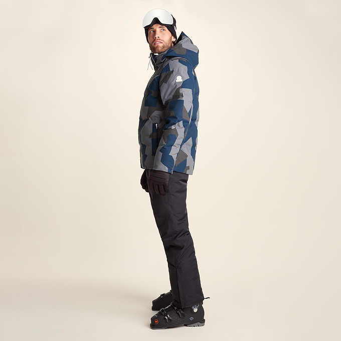 Davos Mens Shower Resistant Insulated Ski Jacket - Blue Geo Camo Print